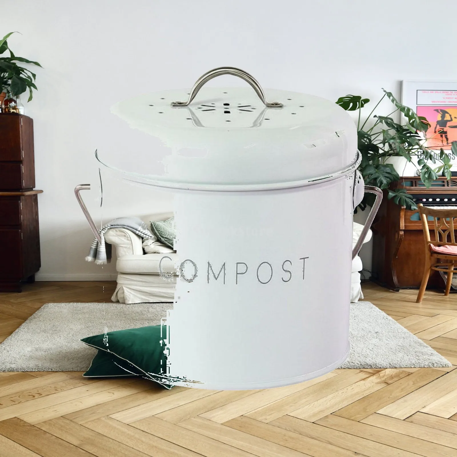 Desktop Trash Can for Kitchen Compact Compost Bin with Lid Portable Waste Container for Composting and Pet Cleanup