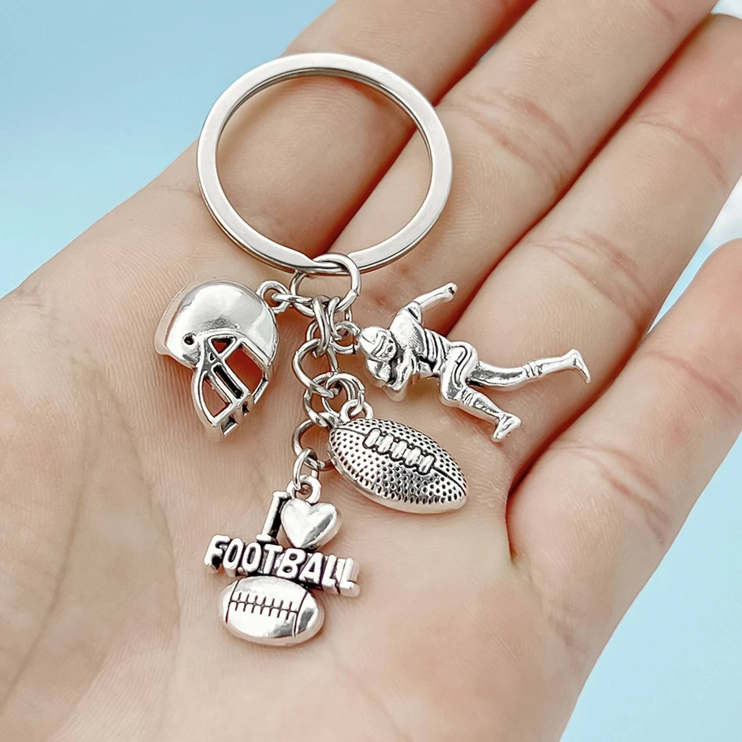 1pc Rugby Alloy Keychain Sports Metal Key Ring Purse Bag Backpack Car Charm Earbud Case Accessory Women Men Boys Girls Gift