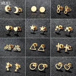 Stainless Steel Mini Stud Earrings Geometric Women Minimalist Star Moon Circle Earings Fashion Jewelry Triangle Ear PiercingGift