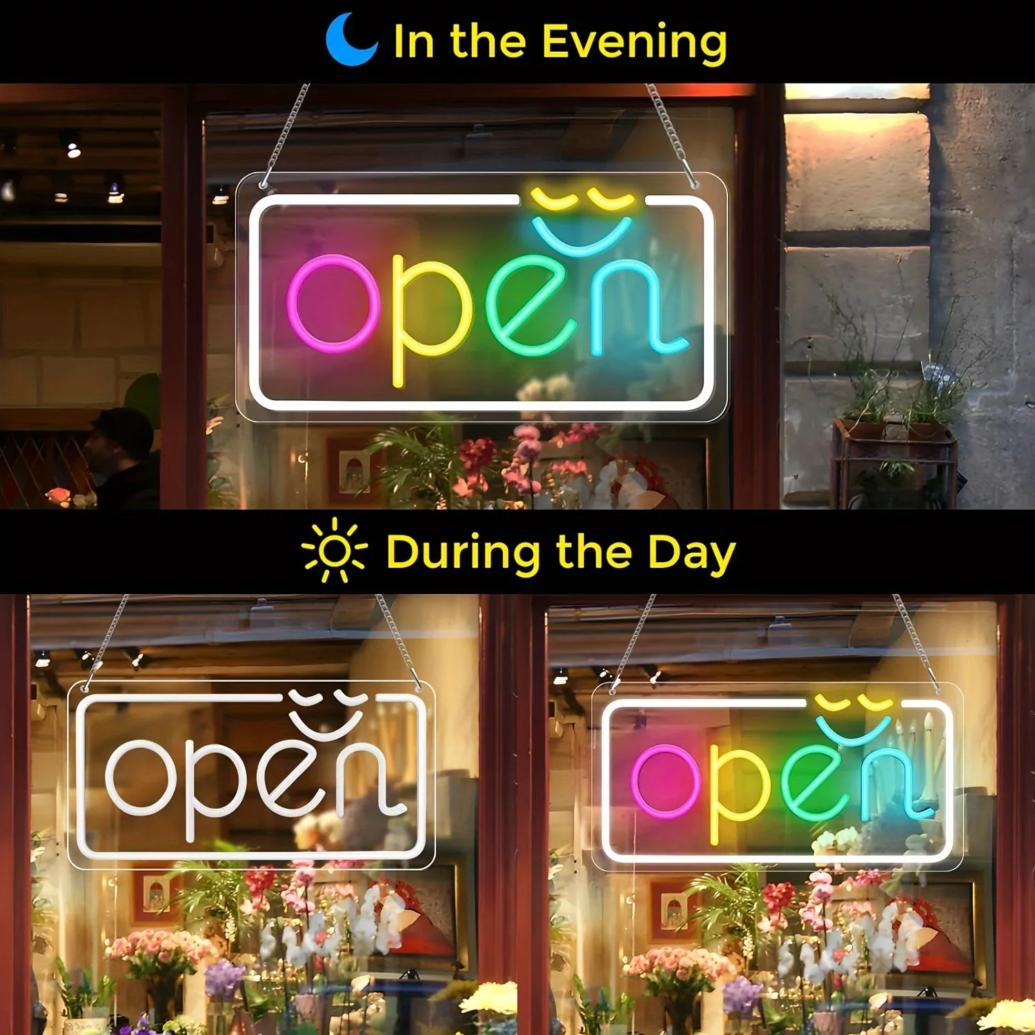 1Pc Led Neon Open Sign Bright Electric Light up Display with Ul Adapter for Shop Window, Doors, Coffee Shop, Florists, Bar, Salon view 5