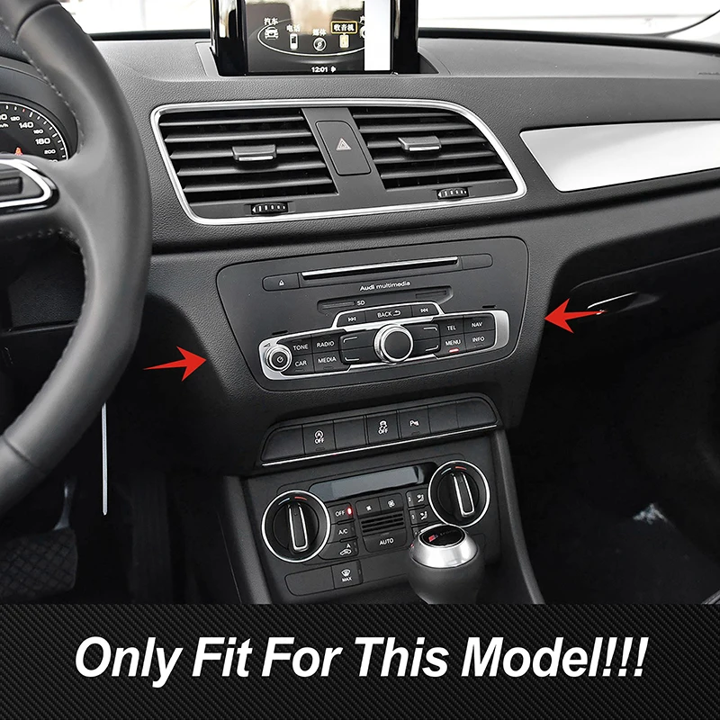 Car Console Control Dashboard Panel Frame Trim Sticker For Audi Q3 2012-2018 LHD Stainless Steel Interior Strip Accessory Decals