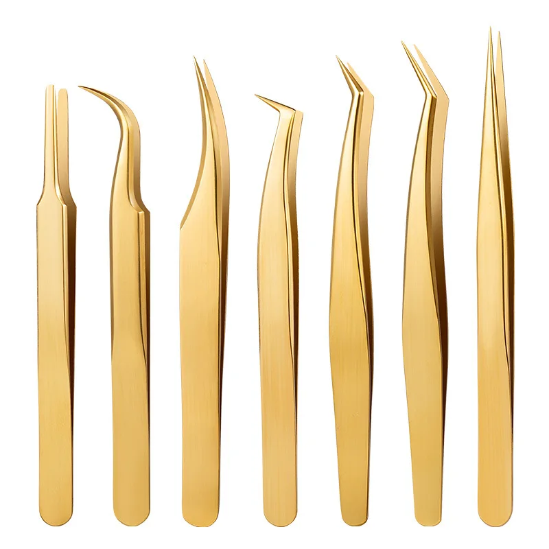 YGirlash Custom Gold Precision Anti-static Stainless Steel Eyelashes Tweezers Professional Tweezers Extension Lash tweezers