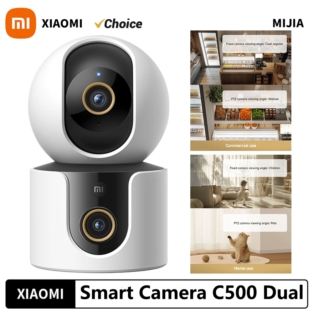 

Умная камера Xiaomi C500 2025 года, версия с двумя объективами, 4-мегапиксельная камера безопасности 360° ° Обнаружение искусственного интеллекта Полноцветное ночное видение WiFi 6 Mi Home APP