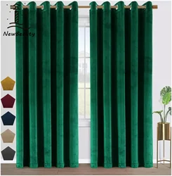 Green Velvet Curtains Blackout Solid Color Curtains for Living Room Bedroom Dining Custom Size Modem Thicken Nature Vertically