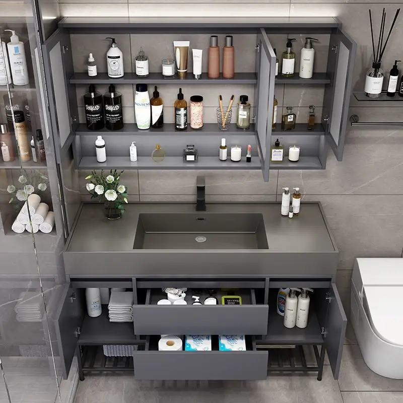 Luxury Bathroom Sink Cabinets Minimalist Modern Integrated minimalist Smart Mirror Cabinet Bathroom Washing schrank Furniture