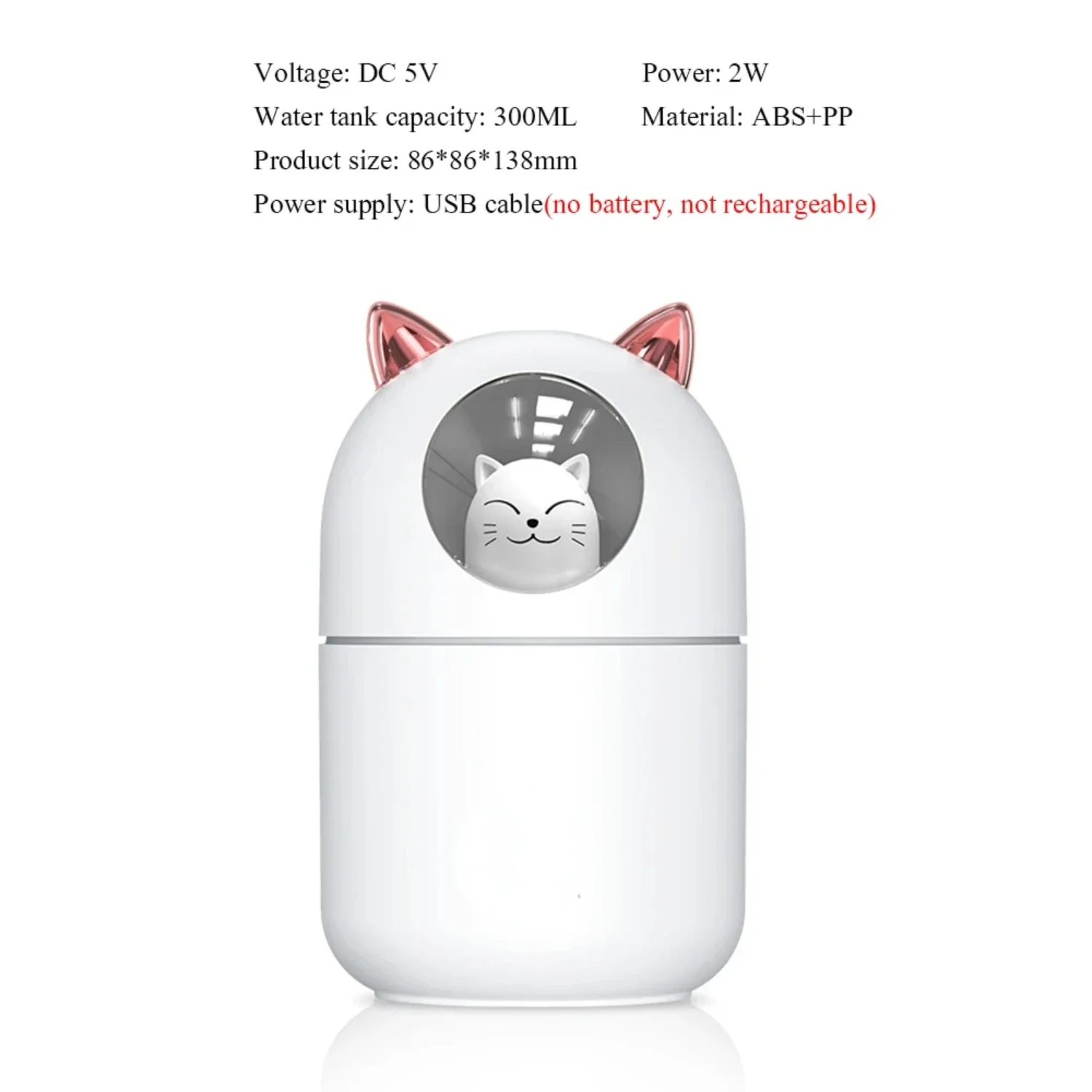 Efficient, Stylish, and Cute Cat-shaped Mini USB Ultrasonic Cool Mist Maker with Colorful Lamp - Lightweight Compact 300ML Essen