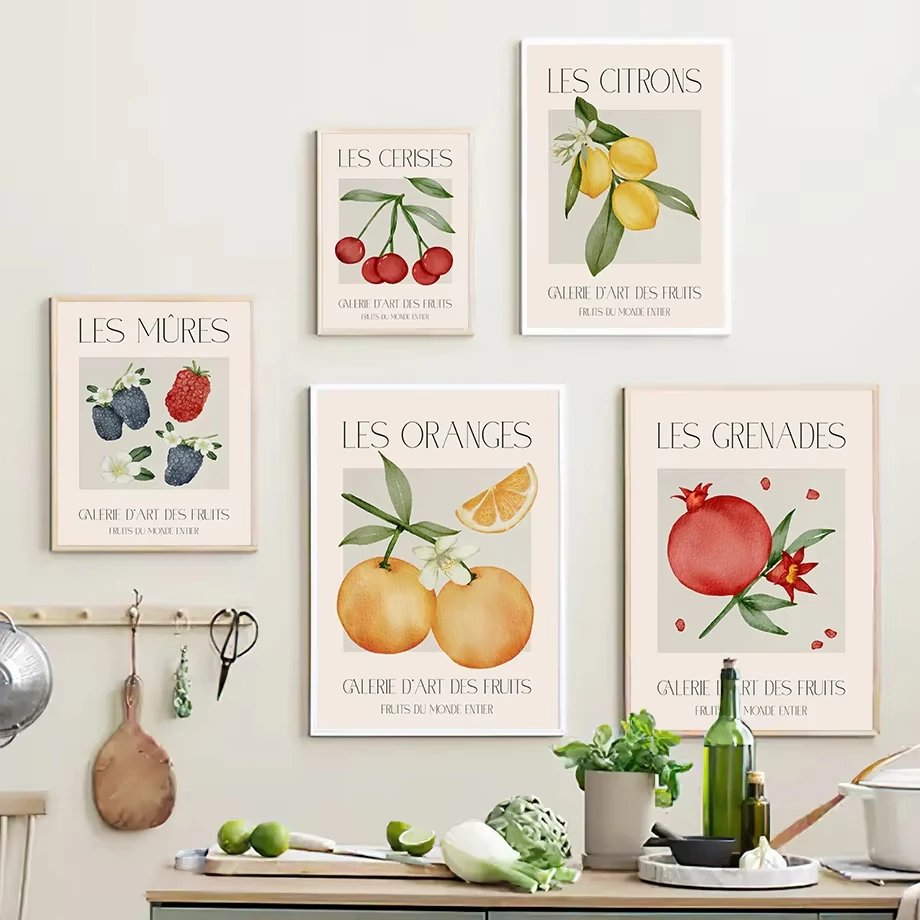 Lemon Fruit Wall Art Oil Painting Kitchen Pear Apple Strawberry Raspberry Nordic Poster Printing Home Decoration Pictures