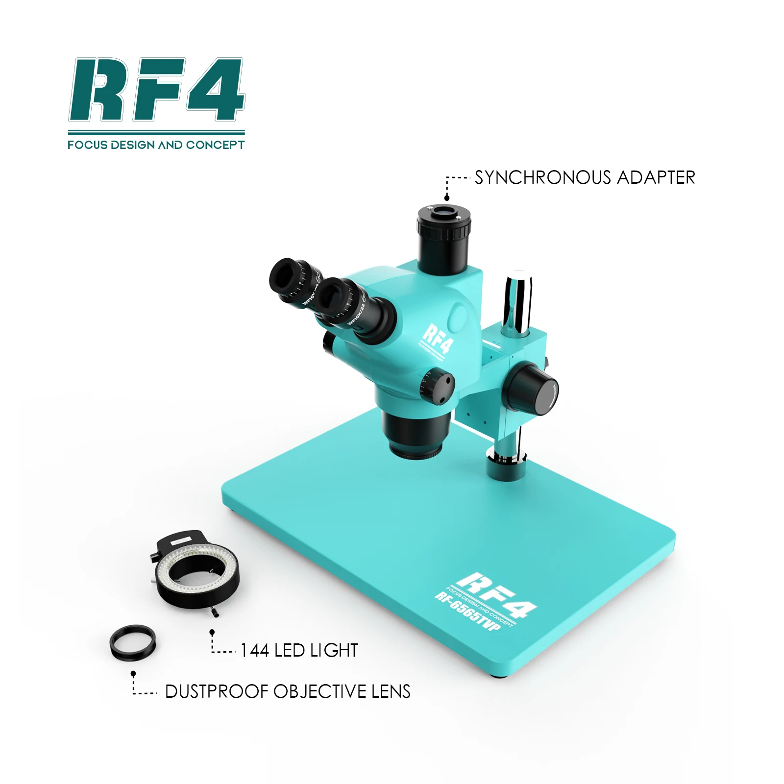 RF4 Latest Configuration 6565TVD2-2KC1 Wide Field 6.5x-65x Zoom Stereo Trinocular 2K Full HD Camera Bga Microscope