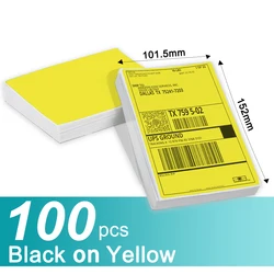 100 sheets 100x150mm Thermal A6 Size Shipping Labels Yellow Label Stickers Roll for Phomemo PM-241BT/D520/246S Waybill Printer