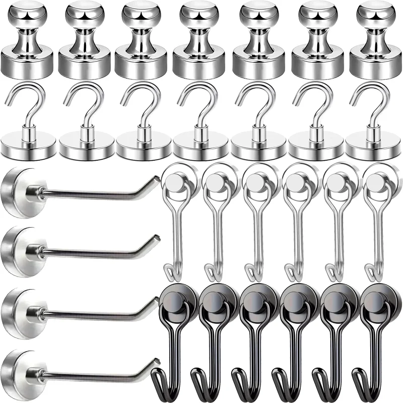 10/20Pcs Heavy Duty Magnet No-drill Strong Magnetic Hooks Push Pin Multi-Purpose Storage for Kitchen Refrigerator Office Garage