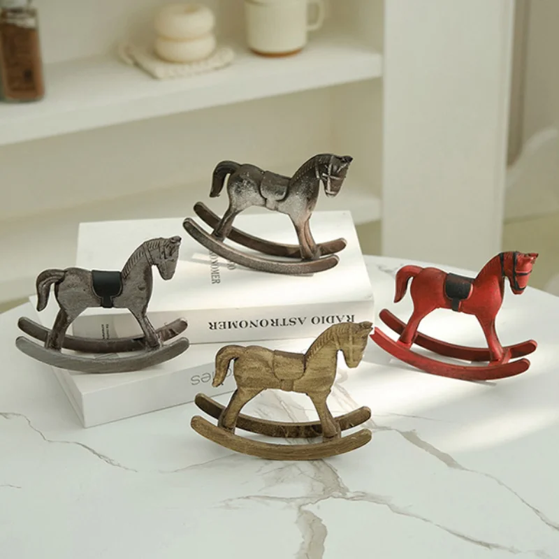 Red Nordic Retro Wooden Rocking Horse Home Desk Decor Balance Art Adornment Miniature Rocking Horse Decor Ornament Kids Gifts