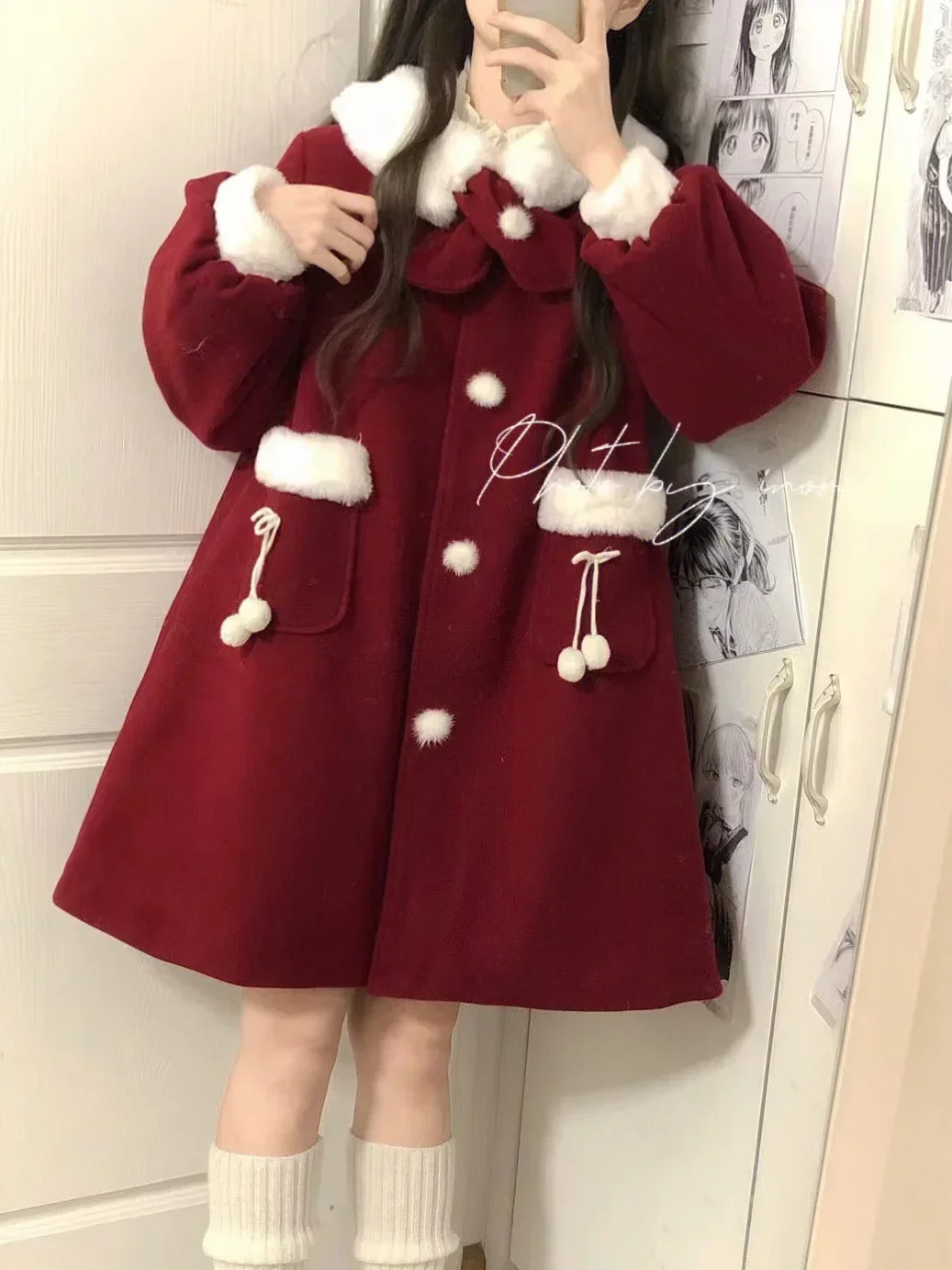 Coalfell Woolen Coat Women\'s 2023 New Autumn and Winter Mid length Christmas and New Year\'s Eve Dresses Small Red Coat