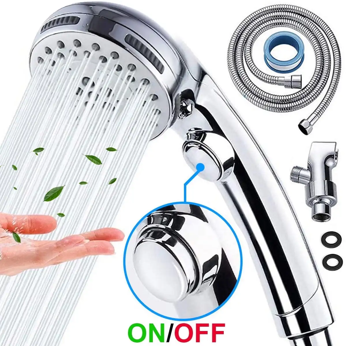 Shower Head  High Pressure Handheld Shower Head with Water Stop Button, Shower Head with Ultra-long Stainless