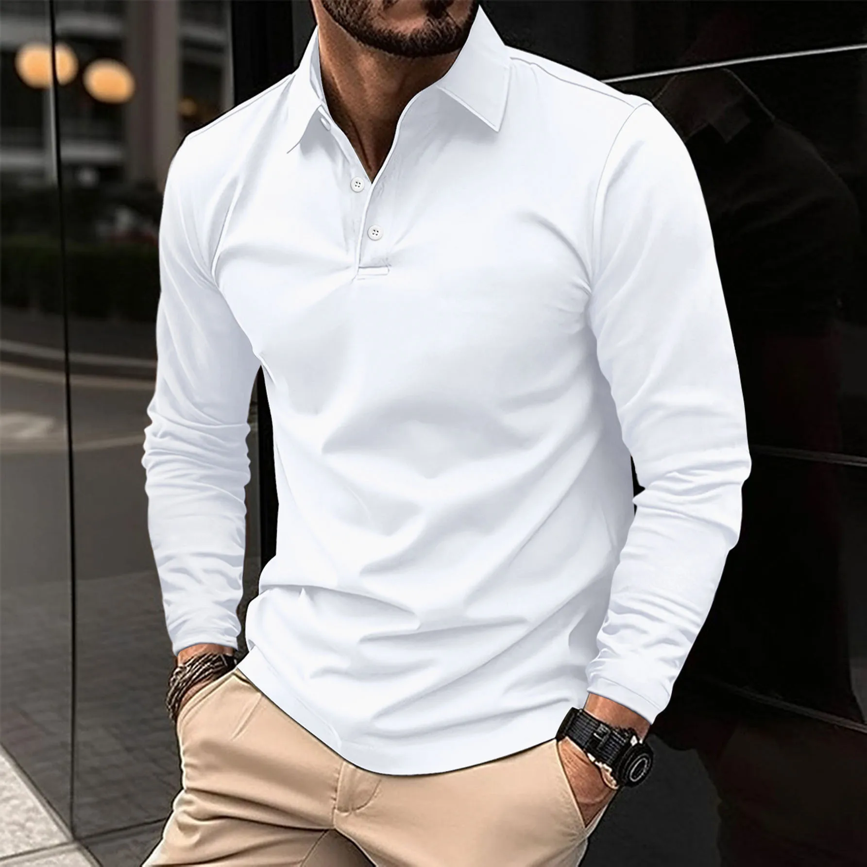 2025 Men's Summer Long Sleeve Henry Polo Casual Breathable Comfortable Polo Shirt Solid High Quality Male T-Shirt Dropshipping