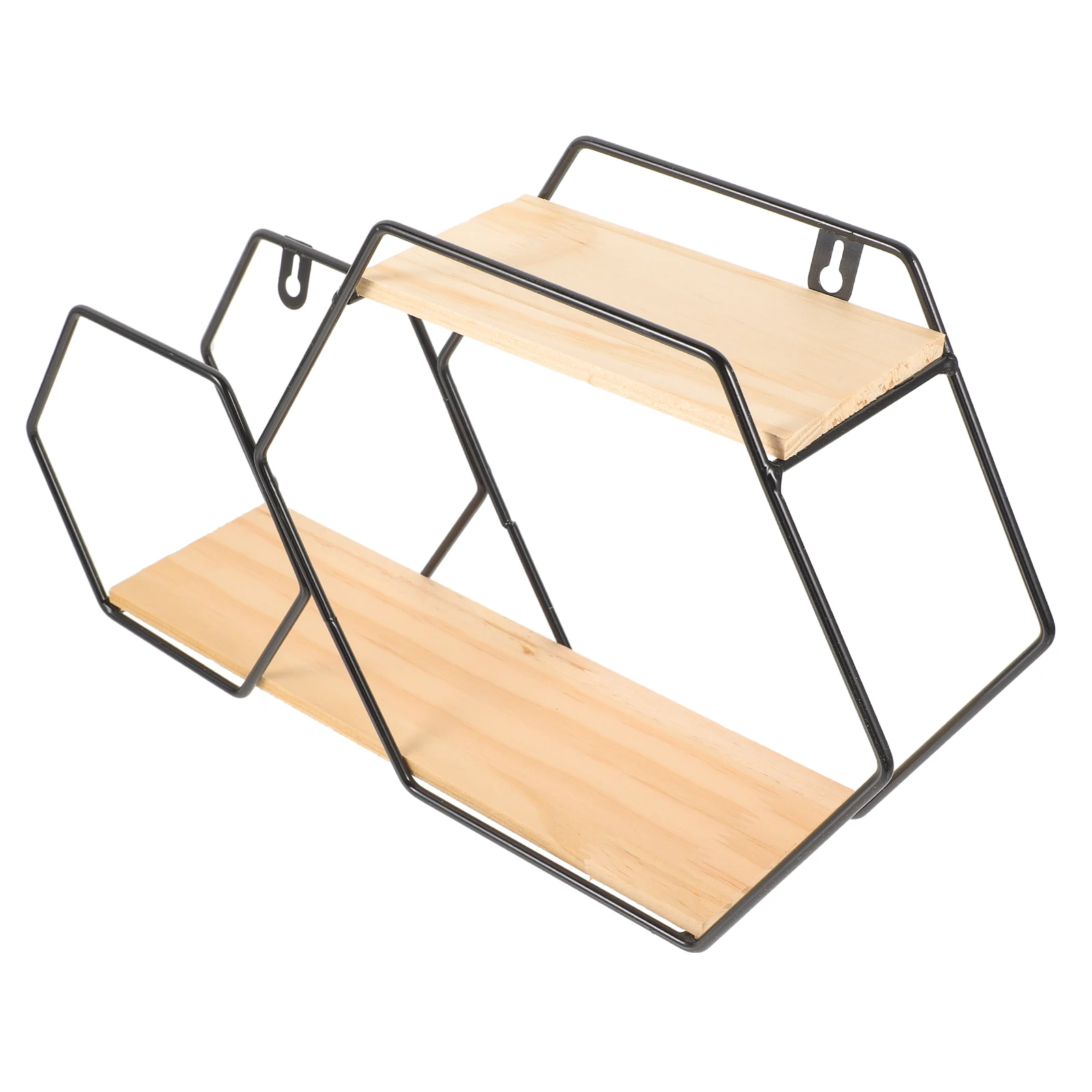 

Hexagonal Wall Shelves Black Metal Floating Storage Rack Shelf Hexagon Wood Kitchen Bathroom Bedroom Office