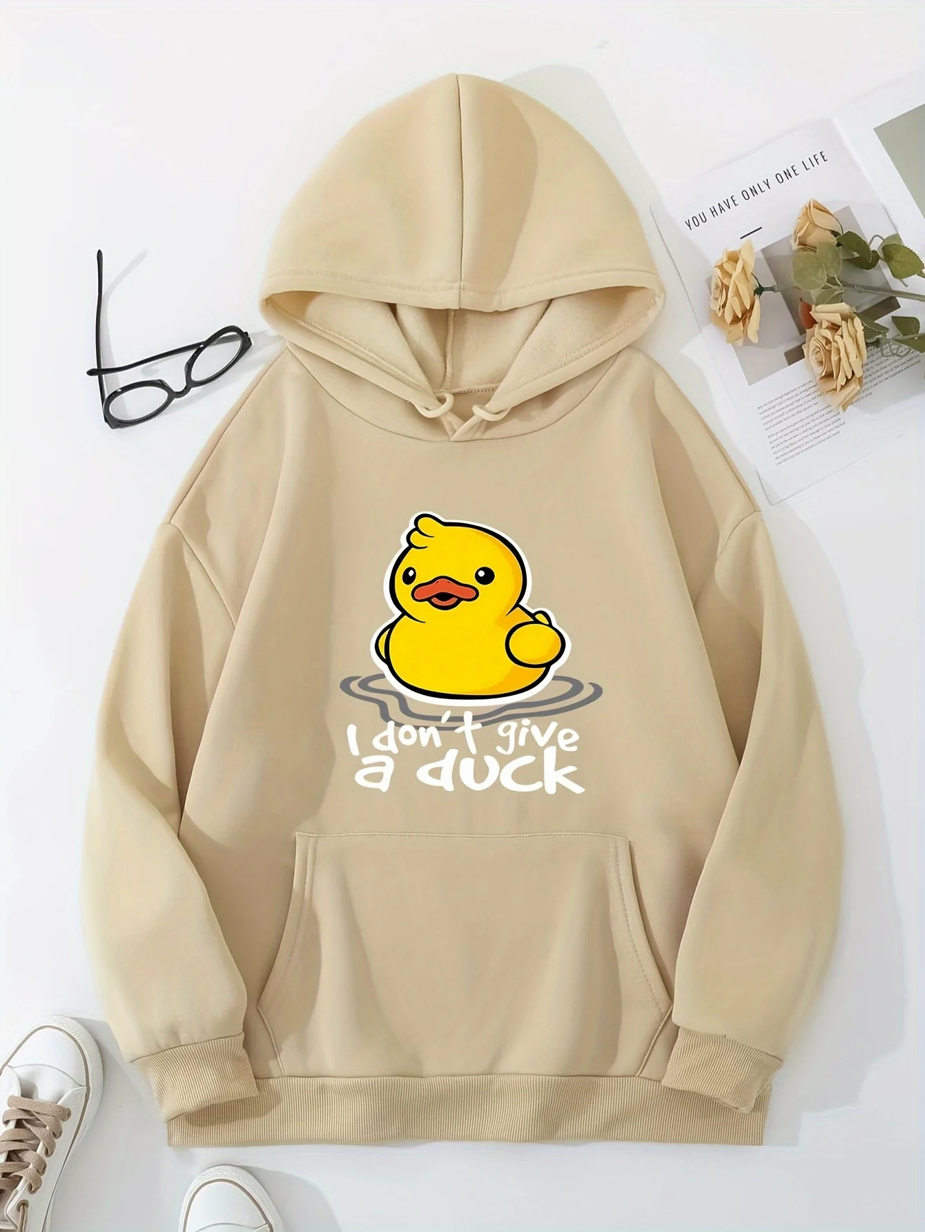 I Dont Give A Duck Fun Printed Women Hoodie Harajuku Fleece Hoody Fashion Crewneck Sweatshirt Vintage Oversize Loose Streetwear