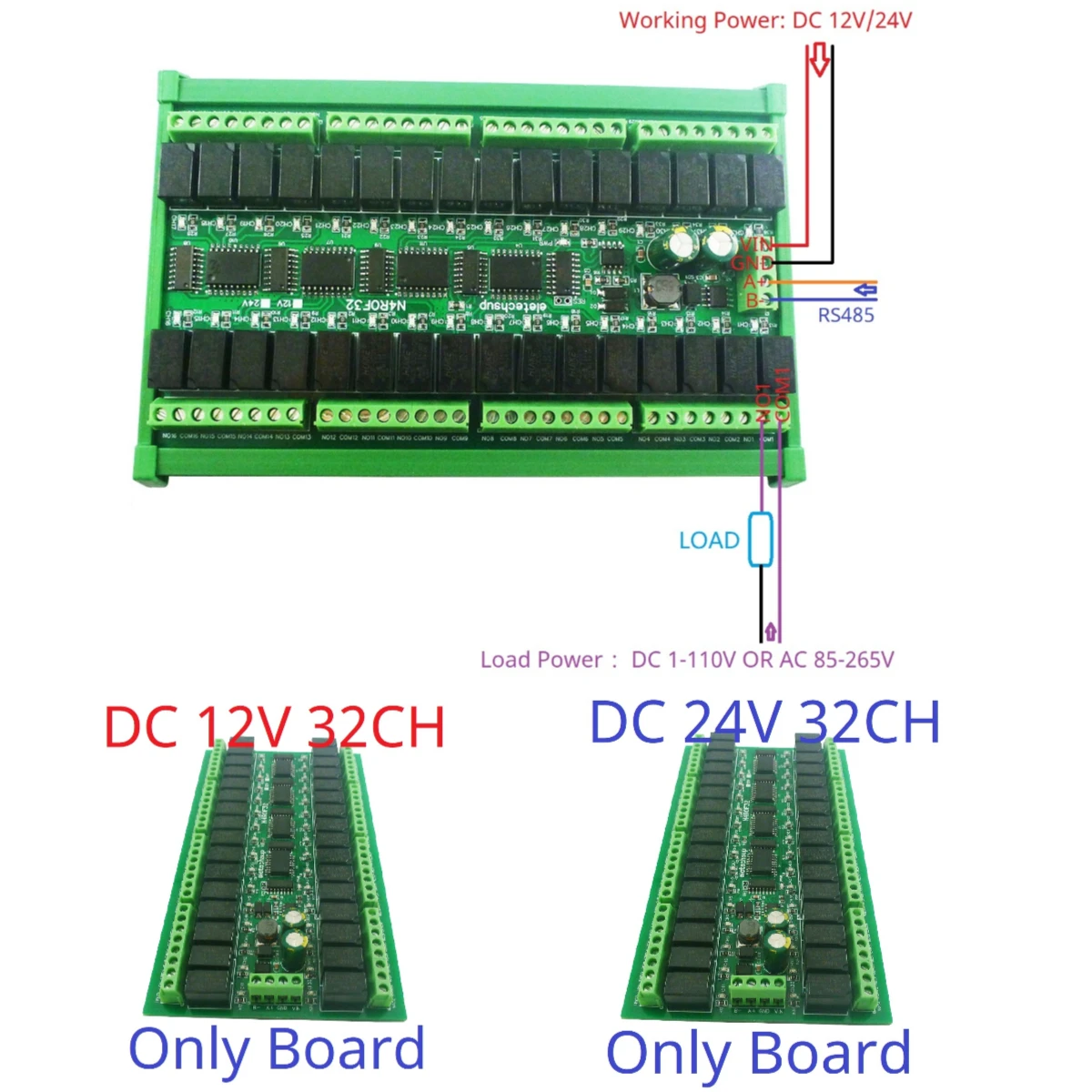 Mini 32CH RS485 Relay Modbus Rtu PLC IO Expansion Module 2A Low Power Intermediate Relay Output Board DIN Rail DC 12V 24V