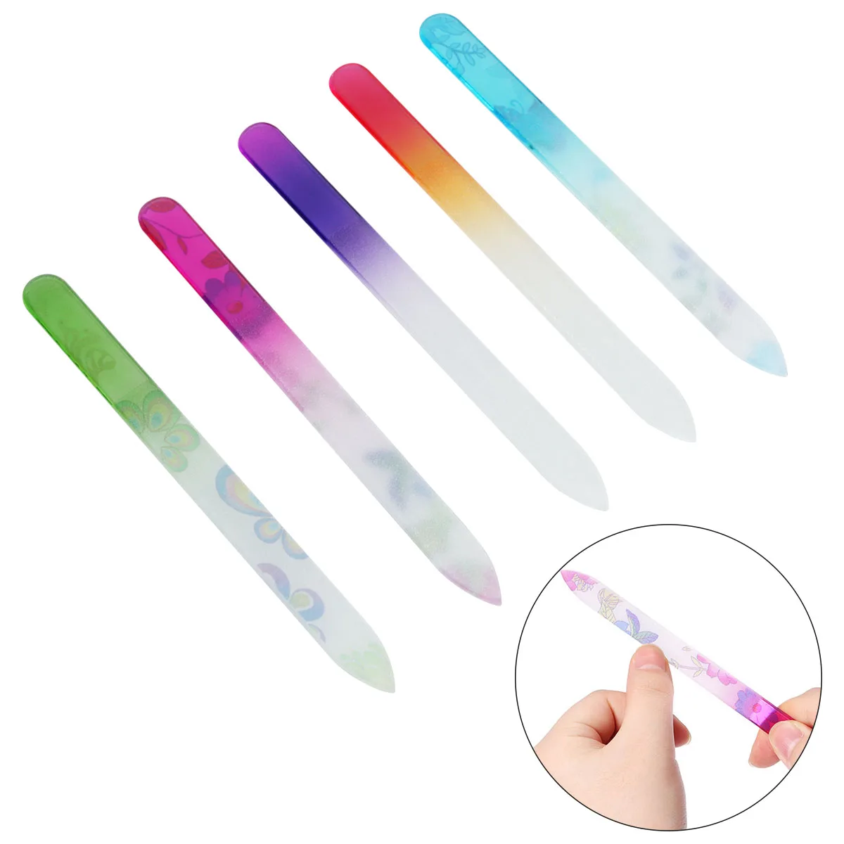 

5 Pcs Nail Files Glass Tools for Smoothing Shaping Natural False Nails Extensions Salon Personal Use Random Color Printing