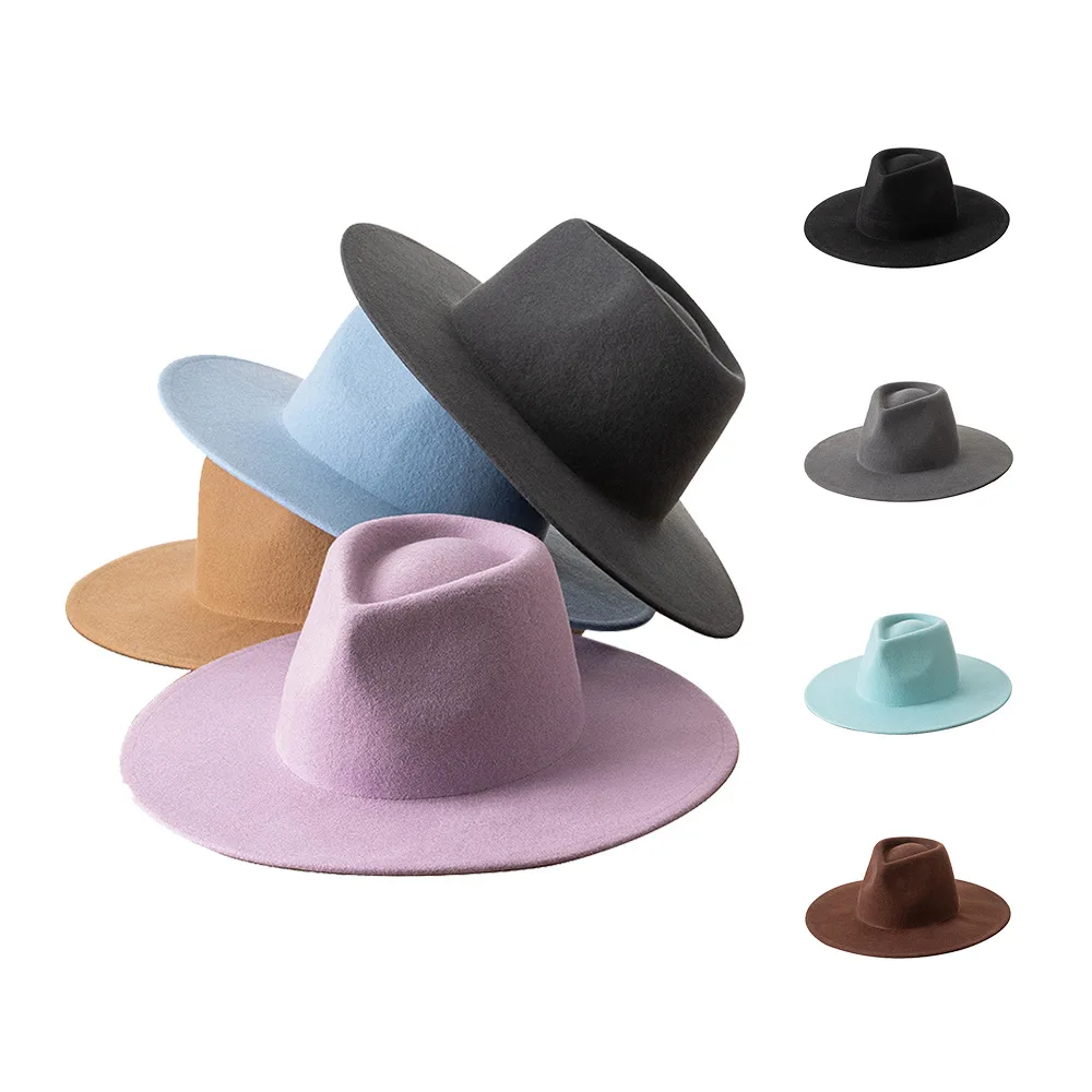 Mens Womens Pure Wool Fedora Panama Hats Wide Brim Trilby Felt Hat Party Gentleman Hat Multicolor Outdoor Hat