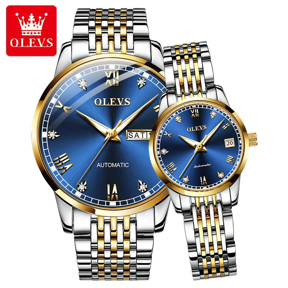 2024 OLEVS Top Brand Original Luxury Couples Automatic Mechanical Wristwatch 30m Waterproof Sports Dive Lover's Watches 6602