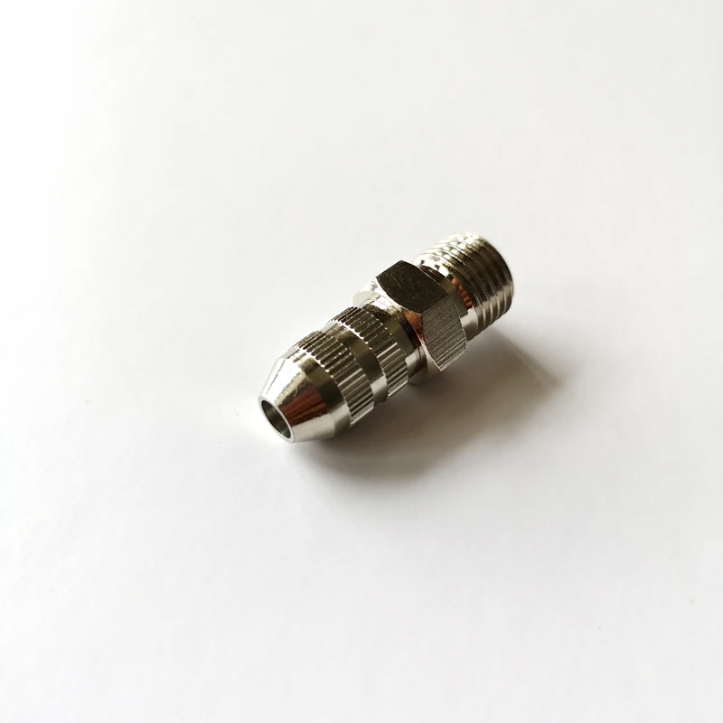 luer compression fitting, cap to M12x1 male thread, dispensing valve adapter nickel plated brass connector