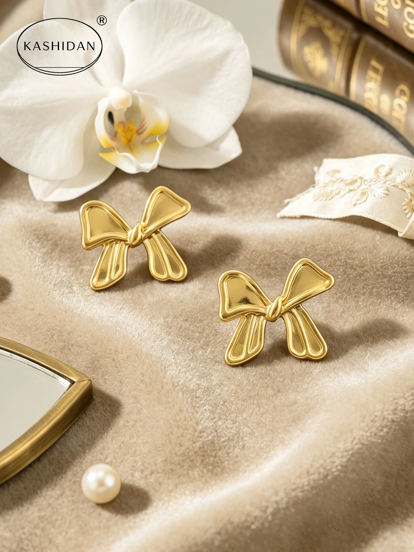 Fashion Stainless Steel Bow Stud Earrings for Women Double Layer Framed Ribbon Bowknot Stud Earrings Jewelry