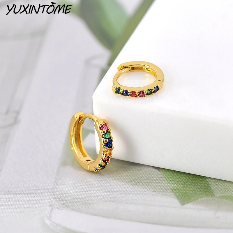 Charm Small Huggie Hoops Earrings for Women Cartilage Dainty Rainbow Cubic Zirconia 925 Sterling Silver Needle Ear Rings Jewelry