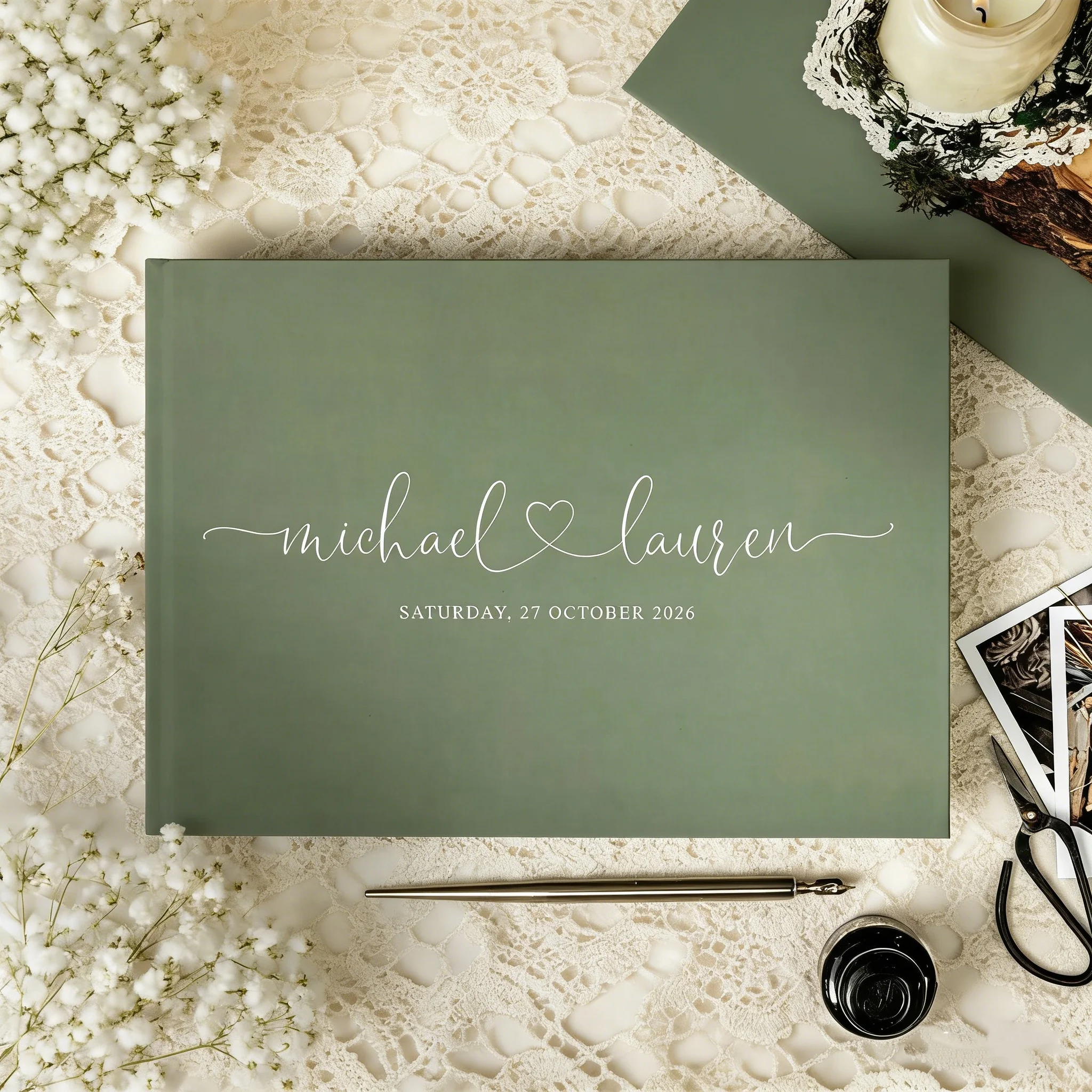 

Simple Elegant Wedding Guest Book | 34 Color Choices | Personalized Text Design | Handmade Wedding Keepsake & Gift | Optional Ma