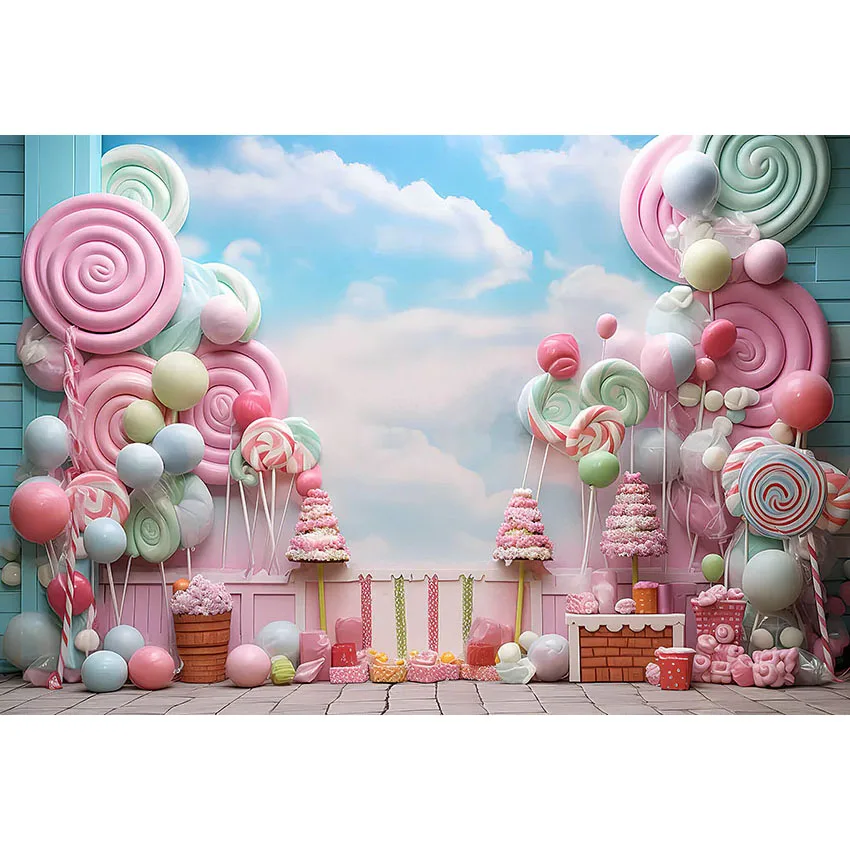 Avezano Sweet Candy Background for Photography Outdoor Sky Pink Small House Kids Portrait Shooting Backdrop Photo Studio Props