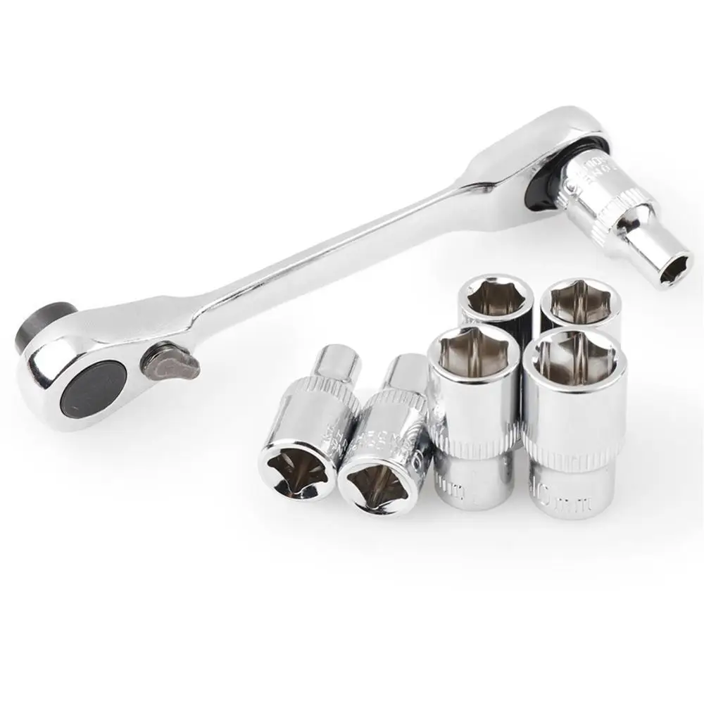 Mini 1/4 inch Double Ended Quick Socket Ratchet Wrench Rod S wrench set herramientas taller mecanico ratchet сантехнический ключ