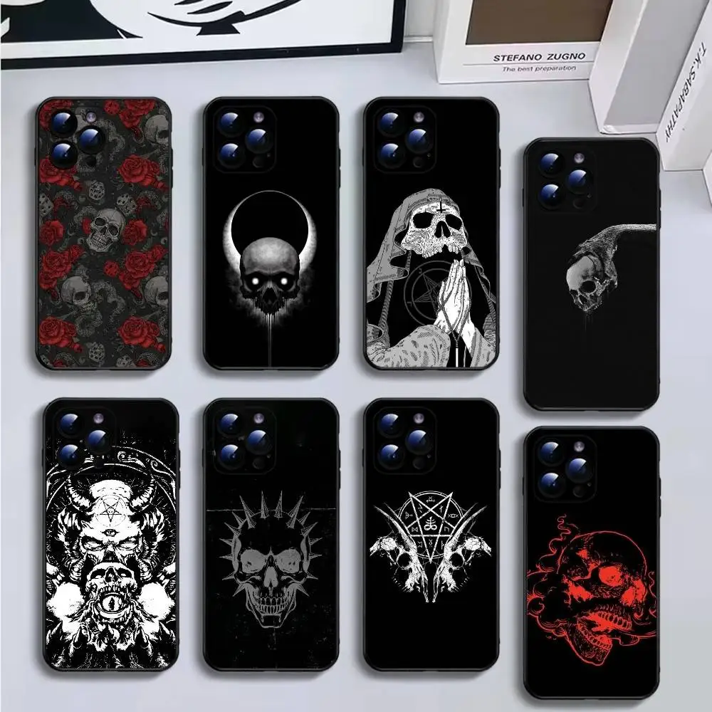 

Satanic Skull Phone Case For iPhone17,16,15,14,13,12,11 Plus,Pro Max,Soft Black Cover