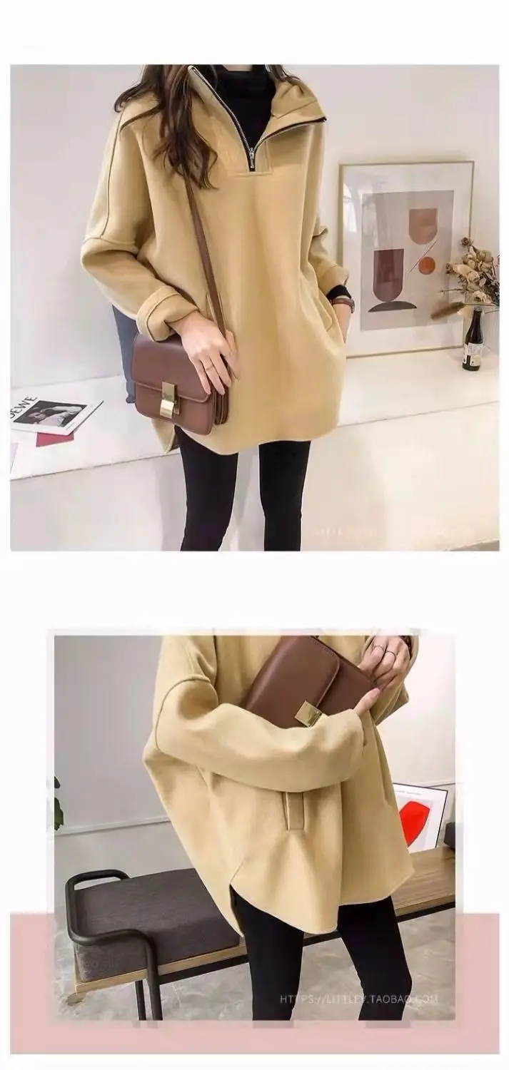 Women's Hooded Sweatshirt Solid Color Half Zipper Pullover With Pockets Loose Comfortable Versatile Casual Daily Wear Sweatshirt
