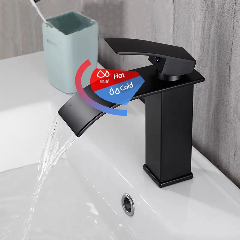Rubinetto a cascata in acciaio inossidabile SUS304 cromato lucido rubinetto da appoggio per bagno nero/cromato rubinetto moda