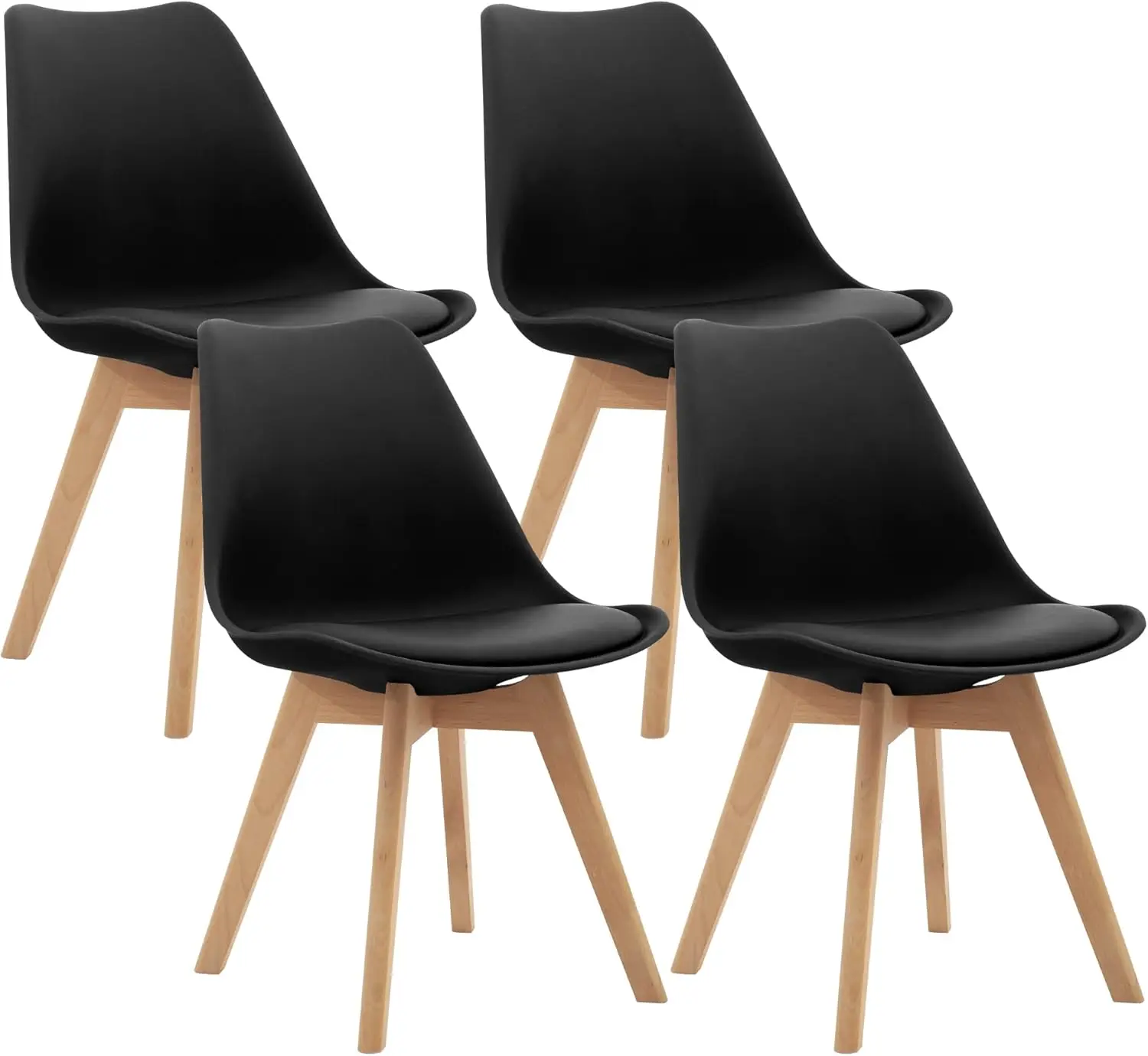 Side Chair Mid Century Modern Dining Chair with Wood Legs for Kitchen, Living, Dining Room, Set of 4, Black