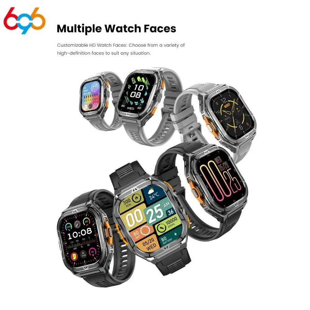 

S0S Health Monitor Smartwatch Men 530mAh 1.96 AMOLED Screen X5 Smart Watches GPS Sports Compass Blue Tooth Call 3ATM Waterproof