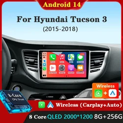 Android 14 Carplay Auto Car Radio For Hyundai Tucson IX35 3 2015 2016 2017 2018 Multimedia Video Player Navigation GPS Head Unit
