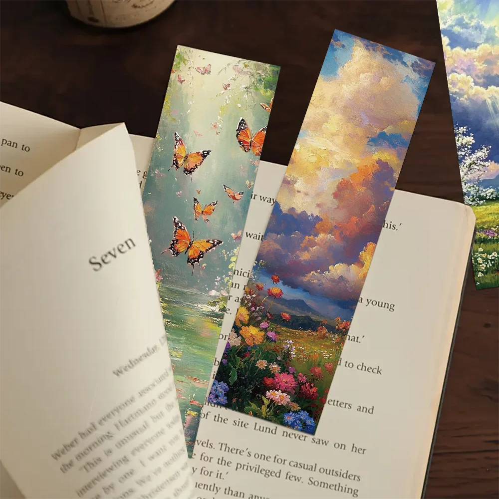 30pcs Romantic Landscape Oil Painting Bookmarks for Students Reading Books Labeling Paper Cards DIY Book Page Bookmarks