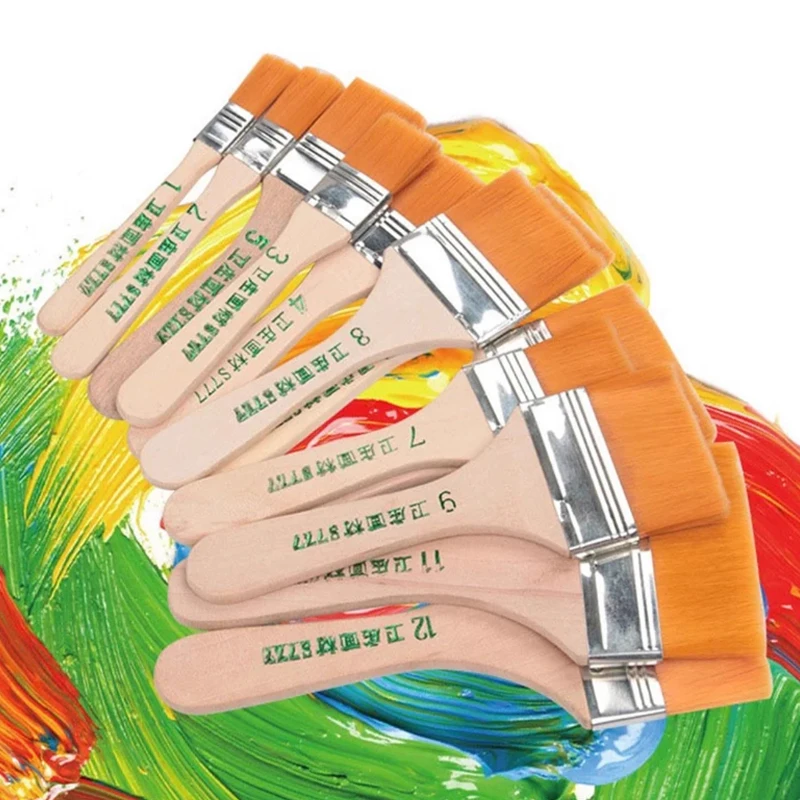 مجموعة فرش رسم زيتية احترافية برأس مسطح من النايلون - لا تساقط مثالية للأكريليك والألوان المائية - أداة مثالية لطلاب الفن