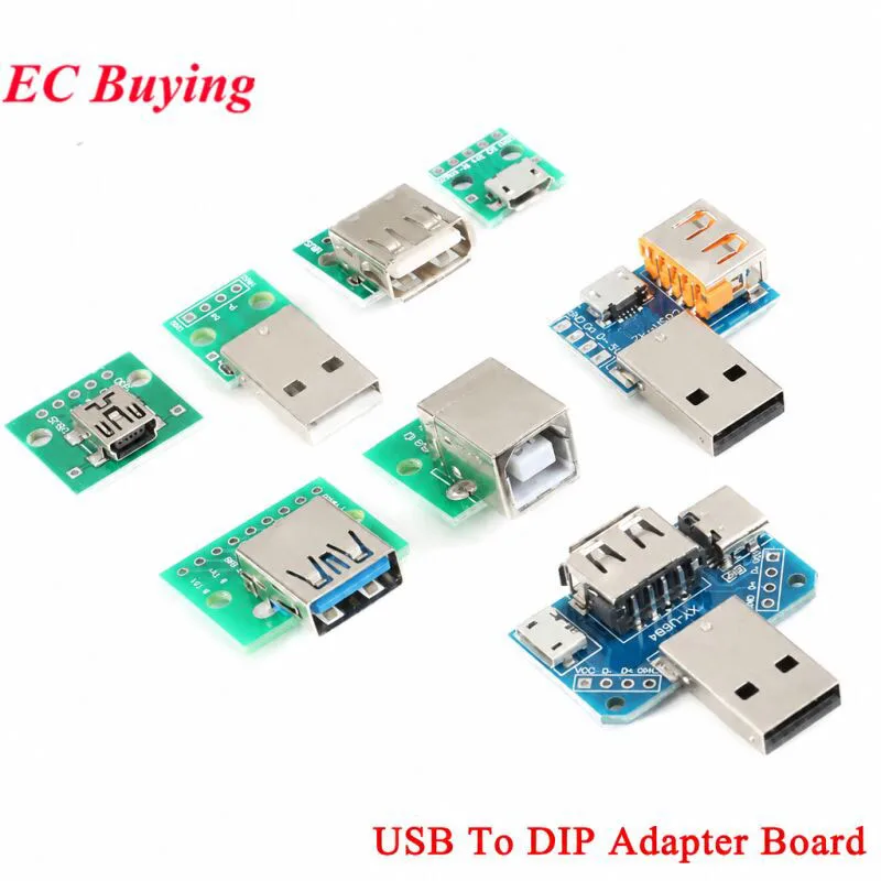 1-10Pcs Micro Mini USB A B Type-c Male USB 2.0 3.0 Female Connector Interface to 2.54mm DIP PCB Converter Adapter Breakout Board