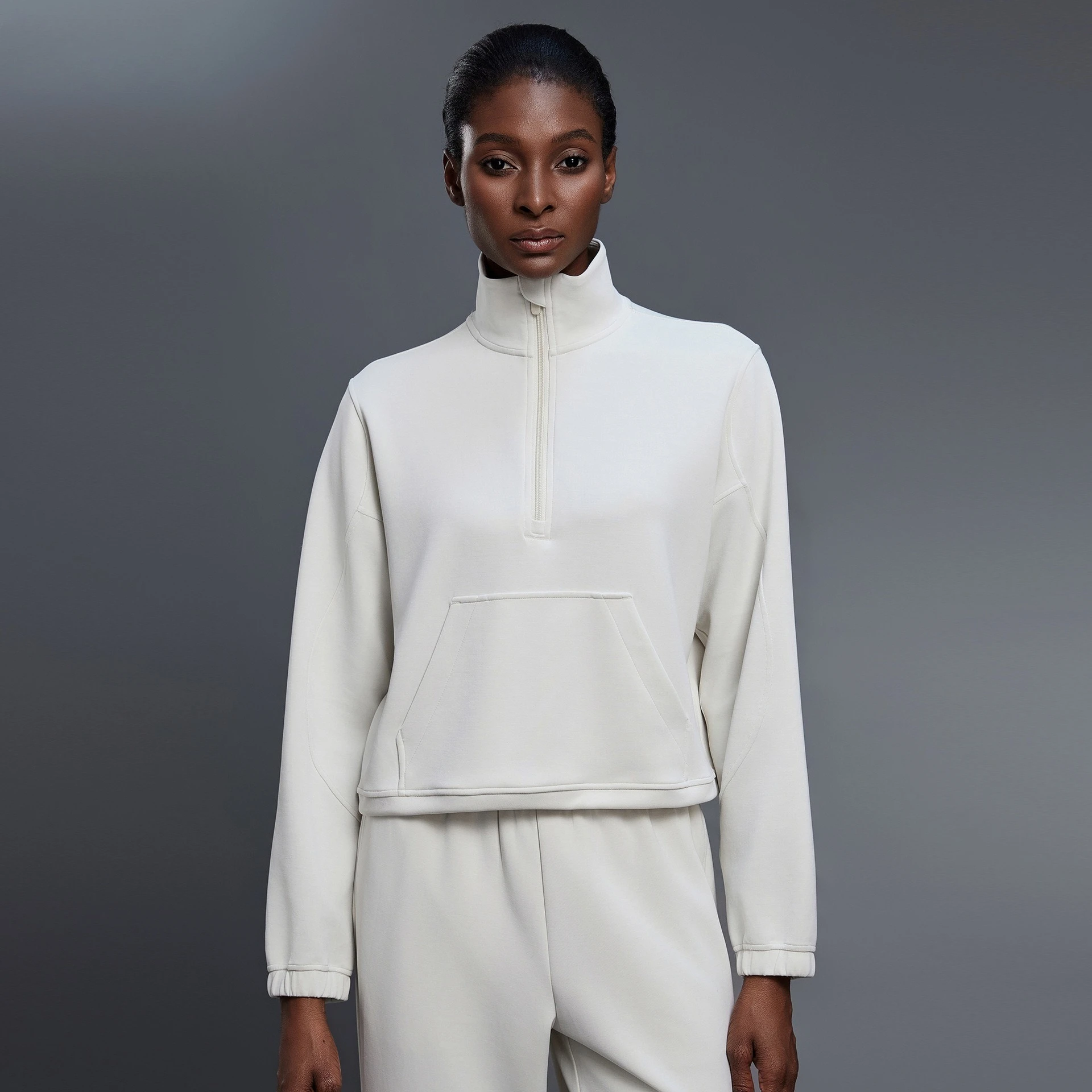 

Lemon Soft Fashion Casual Loose-fitting Women Joodie Half-zipper Air Layer Long-sleeved Stand-up Collar Drawstring Hem Shirt