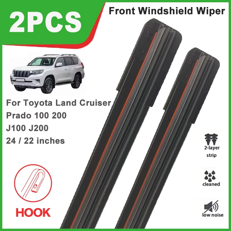 

24"+22" Double Rubber Front Wiper Blades, Windscreen Windshield Parts For Toyota Land Cruiser Prado 100 200 J100 J200 2001-2021