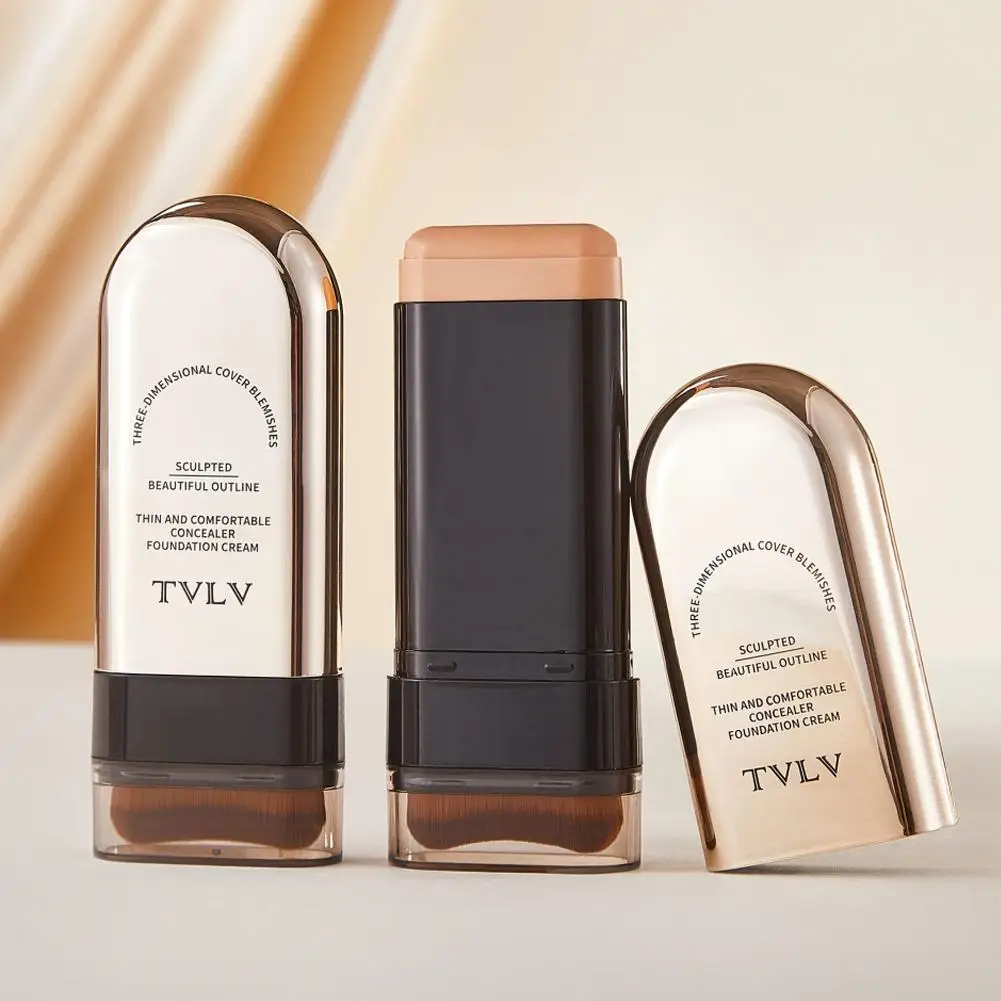 TVLV ベルベット モイスト ライト イレーサー ファンデーション スティック（ブラシ付き）長時間持続する完璧なコンシーラークリームメイクアップ（顔用美容化粧品）