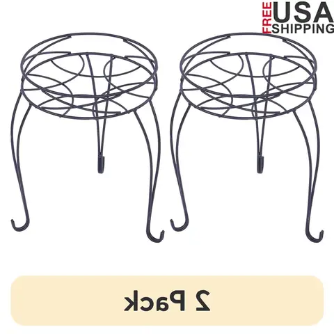 2 Pack Round Metal Plant Stand Indoor Outdoor Display Holder Collapsible Space Saving Iron Durable Rustproof Pots up to 9 Inch