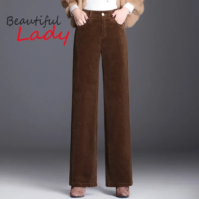 Corduroy Wide Leg Pants Women Autumn Winter High Waist Straight Pants Loose Large Size Lady Trousers Black Brown Casual Pants