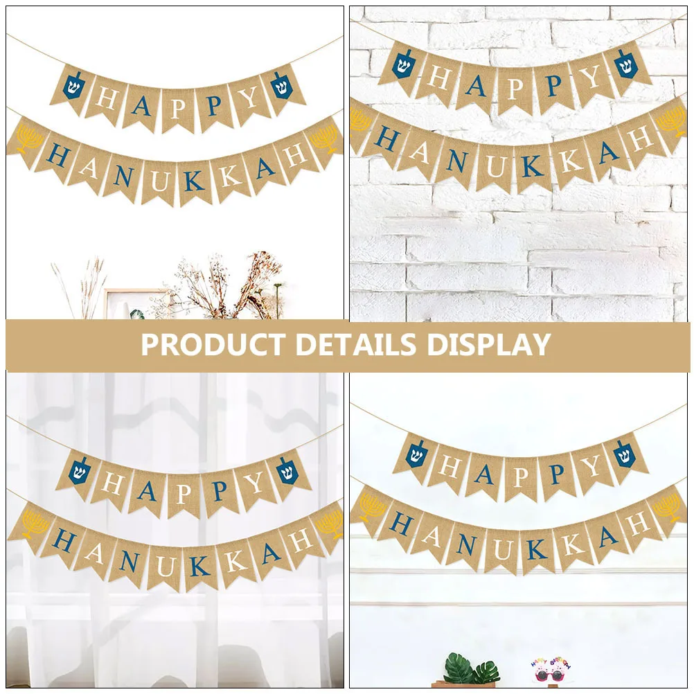 

1Set Hanukkah Party Decorative Banner Pendant Linen Cloth Hanging for Festival Wall Background Bunting Scene Festival Banner