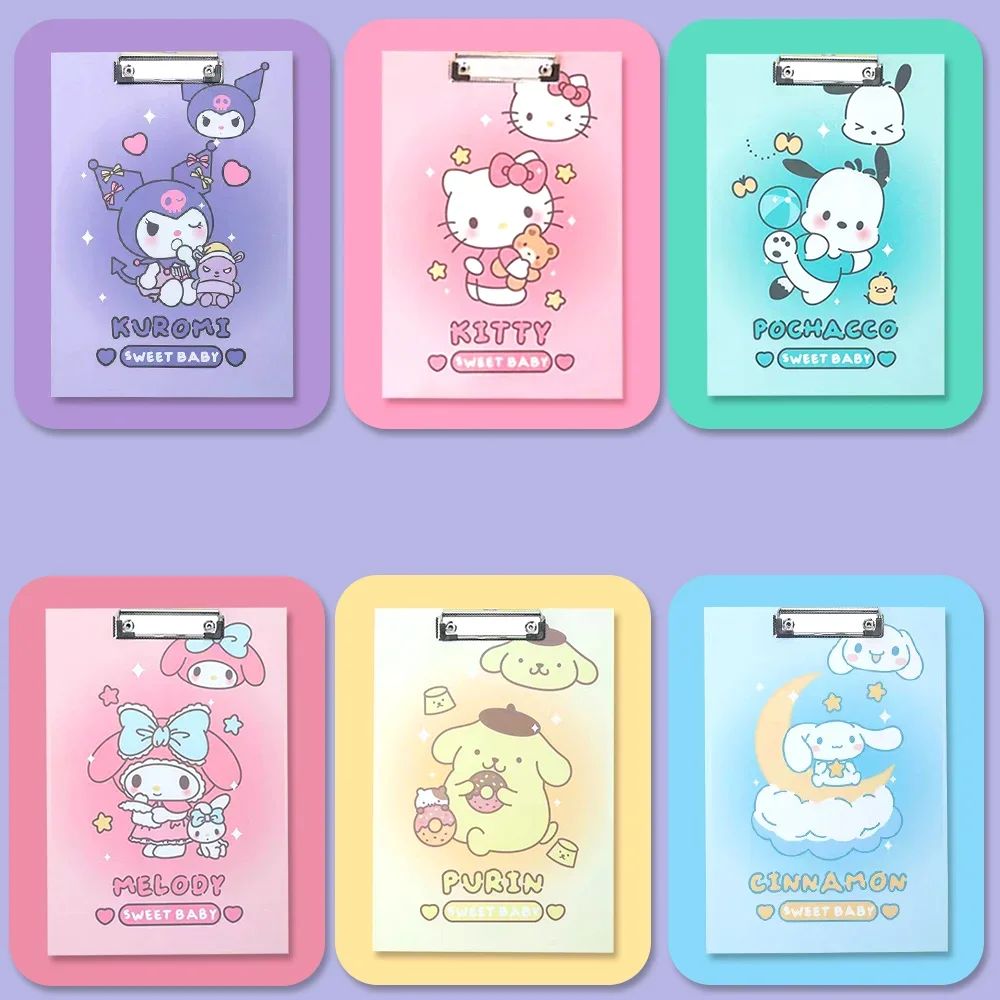 Sanrio Hello Kitty A4 Writing Pad Board Clip Cartoon Board Folder Clip Kawaii Cinnamoroll School Office Stationery Supplie Toys