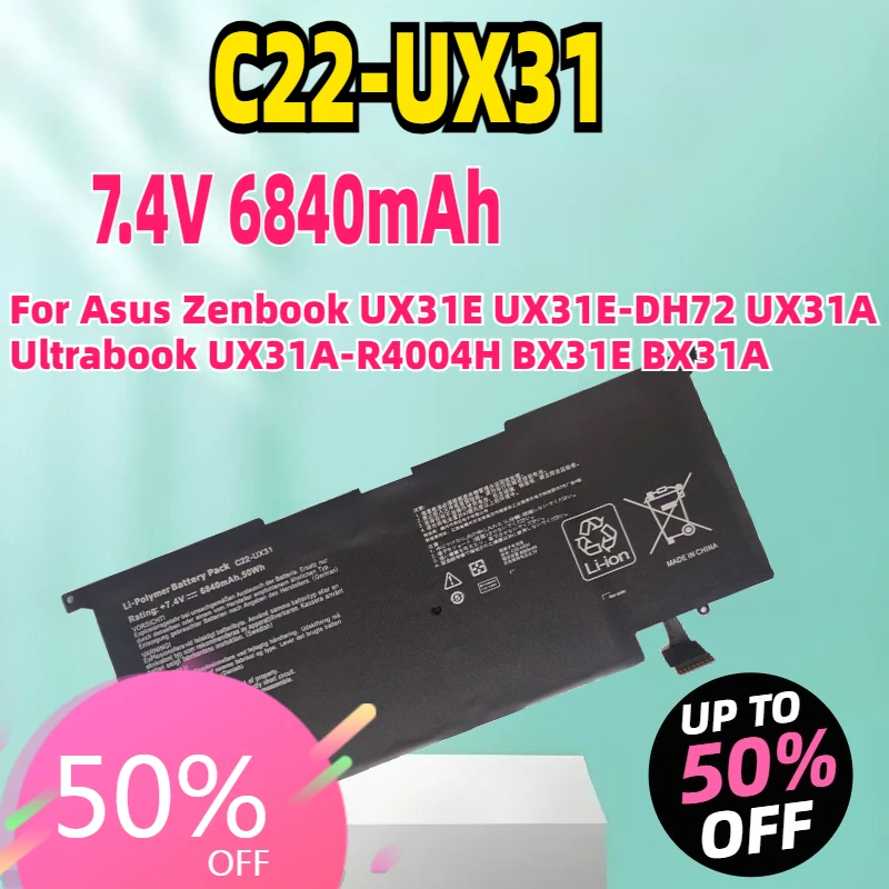 

6840mAh C22-UX31 C23-UX31 7.4V 50Wh Laptop Battery For Asus Zenbook UX31E UX31E-DH72 UX31A Ultrabook UX31A-R4004H BX31E BX31A