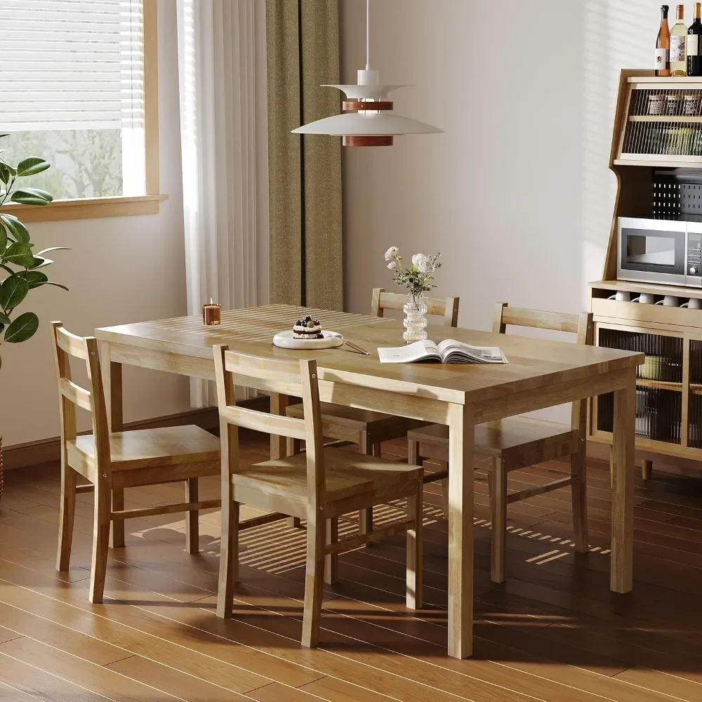 43.3 inch Solid Wood Indoor Modern Rectangular Dining Table Set for 4, Table and 4 Solid Wood Dining Chairs for Kitchen