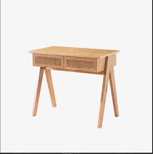 

Solid wood rattan book desk chair computer desk