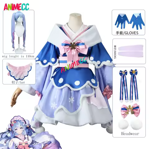 ANIMECC 2023 Snow Miku Cosplay Costume Wig Anime Mikuu Winter Lolita Dress Hat Hairwear Halloween Party Outfits for Women Girls